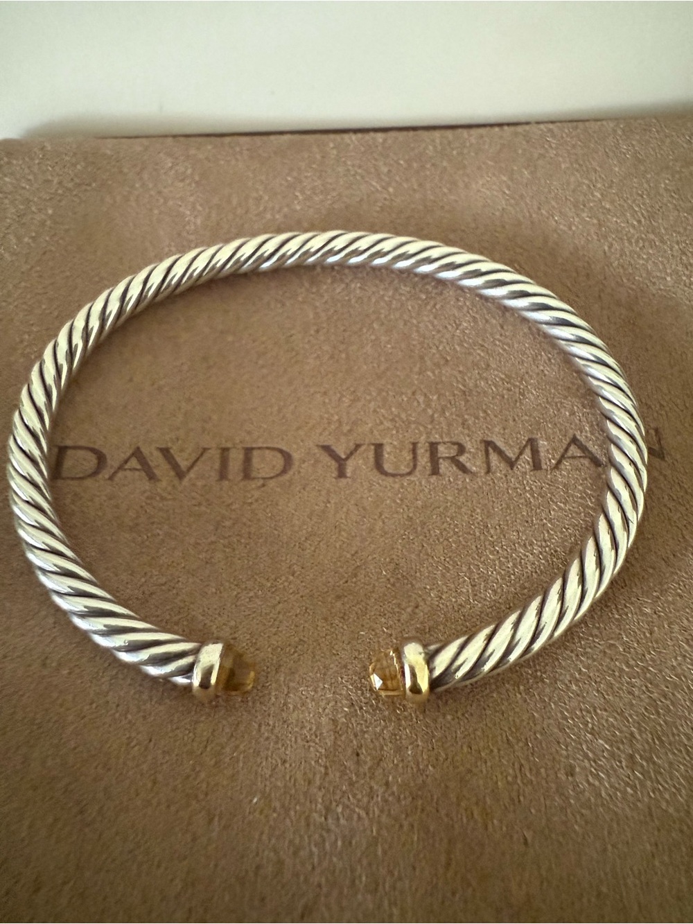 David Yurman Silver and 14k Gold Cable Flex Cuff Bracelet 4MM with Citrine